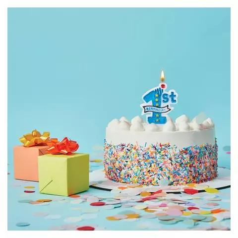 Свеча-цифра для торта "1 годик" голубая 95 см. Золотая Сказка