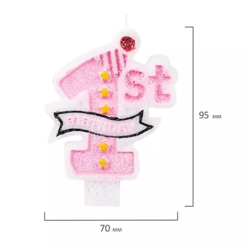 Свеча-цифра для торта "1 годик" розовая 95 см. Золотая Сказка