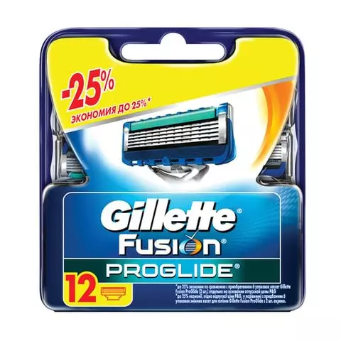 Сменные кассеты для бритья 12 шт. GILLETTE (Жиллет) "Fusion ProGlide" для мужчин