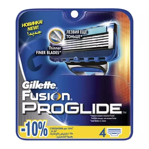 Сменные кассеты для бритья 4 шт. GILLETTE (Жиллет) "Fusion ProGlide" для мужчин
