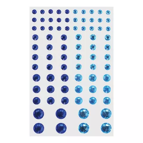 Стразы самоклеящиеся "Круглые" 6-15 мм. 80 шт. синие и голубые на подложке Остров cокровищ