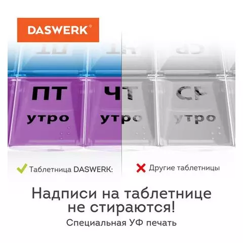 Таблетница / Контейнер для лекарств и витаминов "7 дней/1 прием" КОМПАКТНЫЙ Daswerk