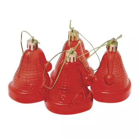 Украшения елочные подвесные "Колокольчики" набор 4 шт. 65 см. пластик полупрозрачные красные