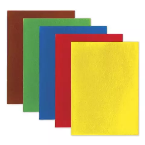 Цветной фетр для творчества А4 Остров cокровищ самоклеящийся 5 листов 5 цветов толщина 2 мм.