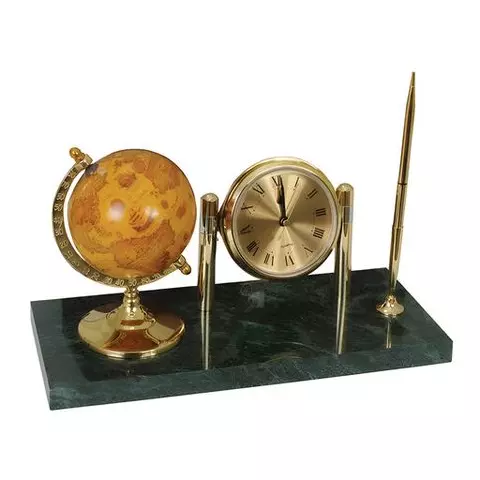 Часы на подставке из мрамора Galant с глобусом и шариковой ручкой