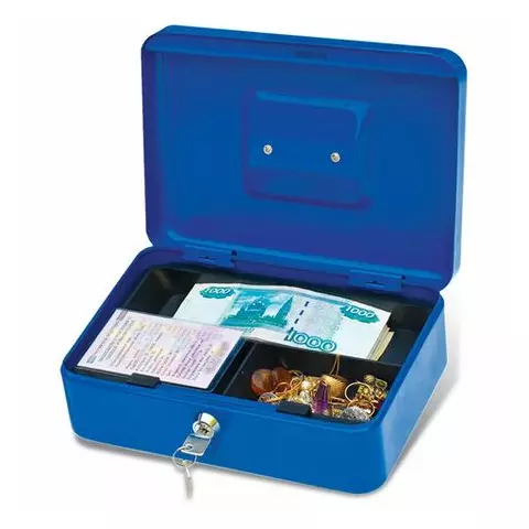 Ящик для денег ценностей документов печатей 90х180х250 мм. ключевой замок синий Brauberg