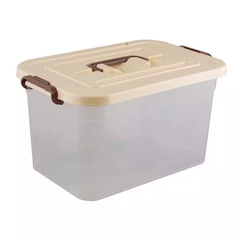 Ящик-контейнер 10 л с крышкой на защелках и ручкой 19х35х23 см. пластик цвет прозрачный/бежевый