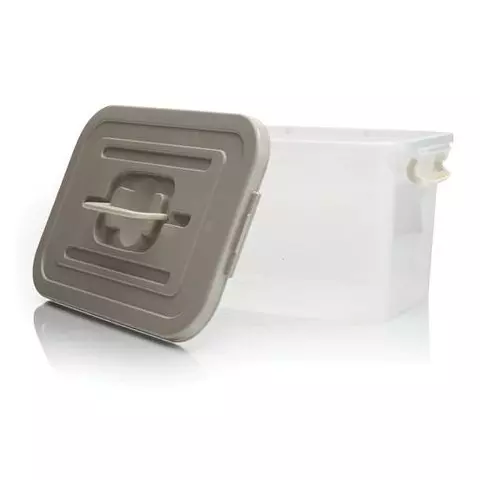 Ящик-контейнер 10 л с крышкой на защелках и ручкой 19х35х23 см. пластик цвет прозрачный/бежевый