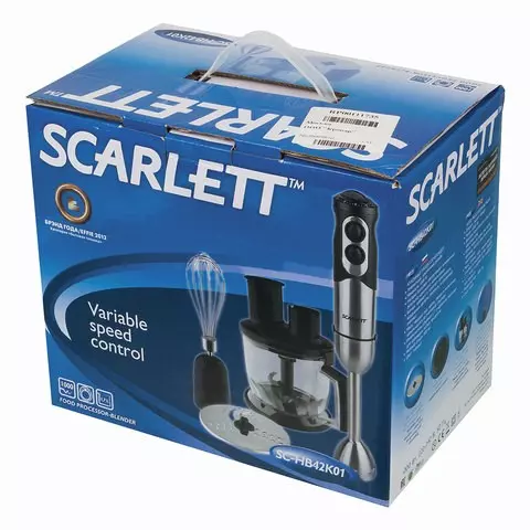 Блендер погружной Scarlett SC-HB42K01 1000 Вт 5 режимов измельчитель венчик стакан черный