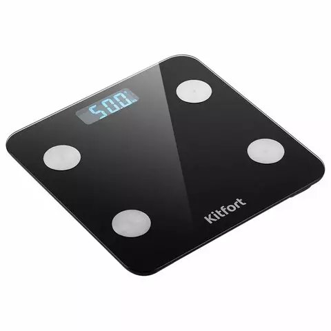 Весы напольные диагностические Kitfort КТ-805 электронные вес до 180 кг. квадрат стекло черные