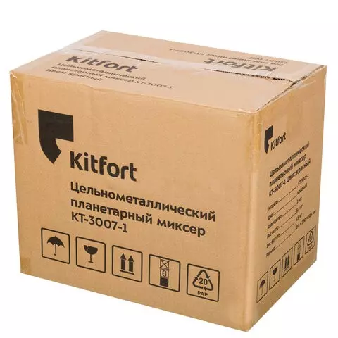 Миксер планетарный Kitfort КТ-3007-1 1500 Вт 6 скоростей 3 насадки металлическая чаша 42 л. красный