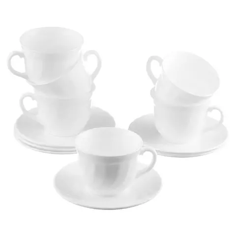 Набор чайный на 6 персон 6 чашек объемом 220 мл. и 6 блюдец белое стекло "Trianon" Luminarc