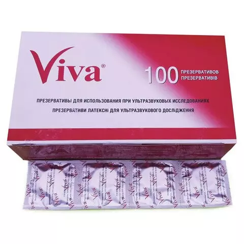 Презервативы для УЗИ VIVA комплект 100 шт. без накопителя гладкие без смазки 210х28 мм.