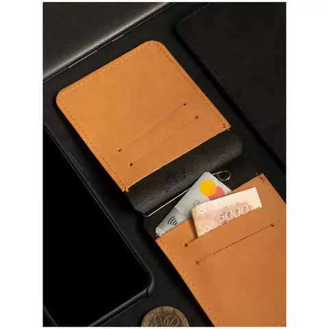 Зажим для купюр Кожевенная мануфактура черный + светло-коричневый в деревянной упаковке