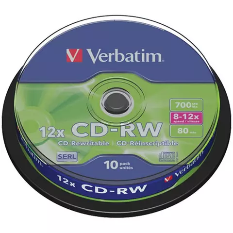 Диск CD-RW 700Mb Verbatim 8-12x Cake Box (10 шт.)