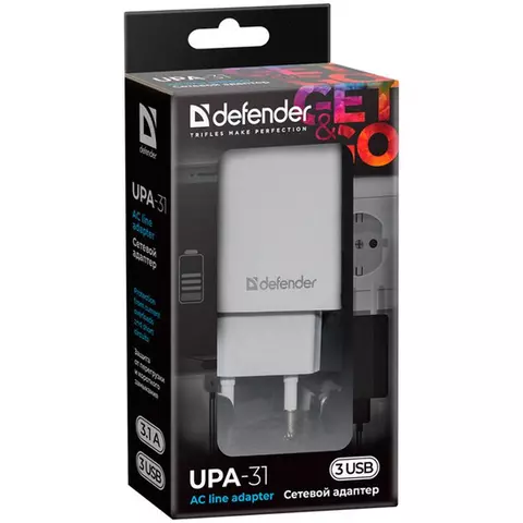 Зарядное устройство сетевое Defender UPA-31 белый 3*USB 3.1А output белый