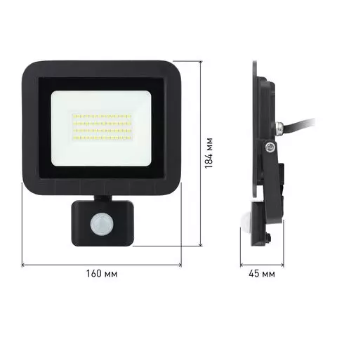 Прожектор светодиодный Эра датчик движения 50 Вт 6500К 4000 Лм класс защиты IP65 черный