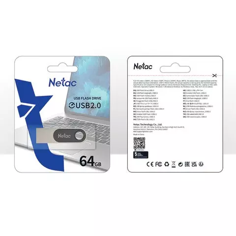 Флеш-диск 64 GB NETAC U278 USB 2.0 металлический корпус серебристый/черный NT03U278N-064G-20PN