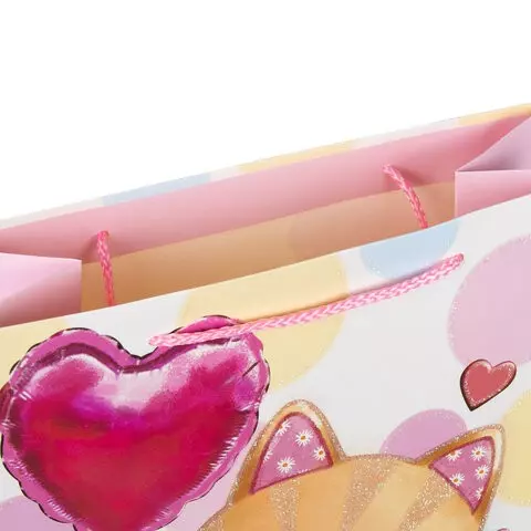 Пакет подарочный 265x127x33 см. Золотая Сказка "Lovely Kitty" глиттер белый с розовым