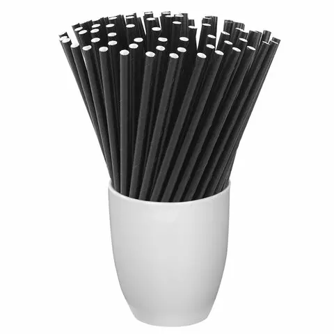 Трубочки для коктейлей бумажные прямые 6х205 мм. черные комплект 50 шт. Laima
