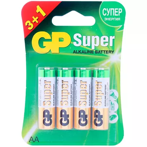 Батарейка GP Super AA (LR06) 15A алкалиновая BC4 (промо 3+1)