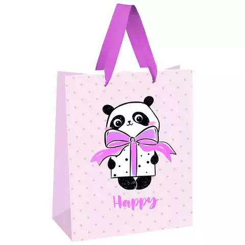 Пакет подарочный 18*23*10 см. Meshu "PandaGift_Pink" отд. фольгой матовая ламинация