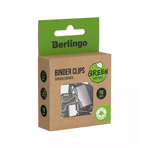Зажимы для бумаг 19 мм. Berlingo "Green Series" 10 шт. крафт упак. европодвес