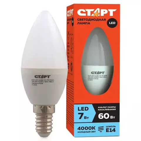 Лампа светодиодная Старт LED серия "ЭКО" 7W40 тип С "свеча" E14 4000К холодный свет 15000ч