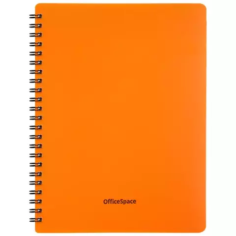 Тетрадь 60 л. А5 клетка на гребне OfficeSpace "Neon" пластиковая обложка оранжевая