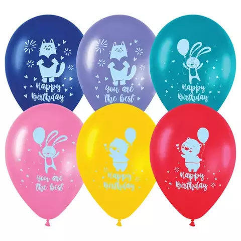 Воздушные шары 25 шт. М12/30 см. Meshu "Happy birthday" пастель ассорти