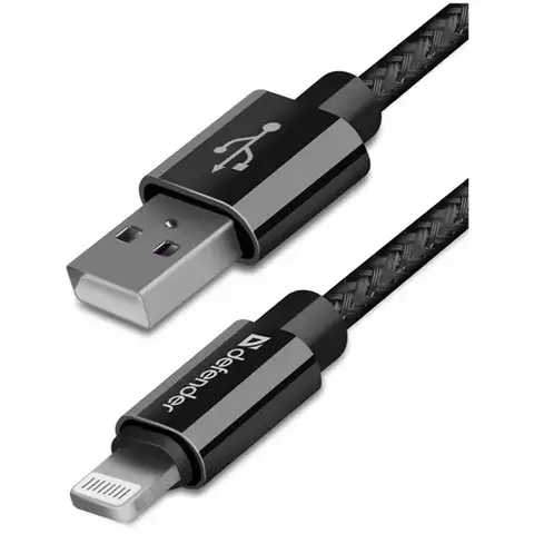 Кабель Defender ACH01-03T PRO USB(AM) - Lightning(M) для Apple 2.1A output в оплетке 1 м. черный