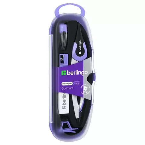 Готовальня Berlingo "Optimum" 5 предметов циркуль 135 мм. пластиковый футляр фиолетовый