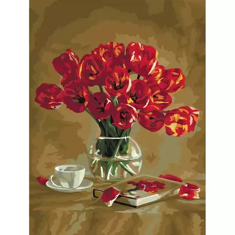 Картина по номерам на холсте Три Совы "Красные тюльпаны" 30*40 с акриловыми красками и кистями