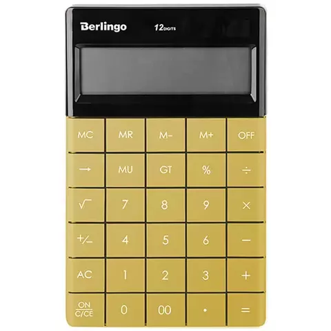 Калькулятор настольный Berlingo "PowerTX" 12 разр. двойное питание 165*105*13 мм. золотой