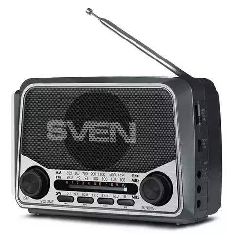 Портативная акустическая система Sven SRP-525 3W FM/AM/SW USB microSD фонарь серый