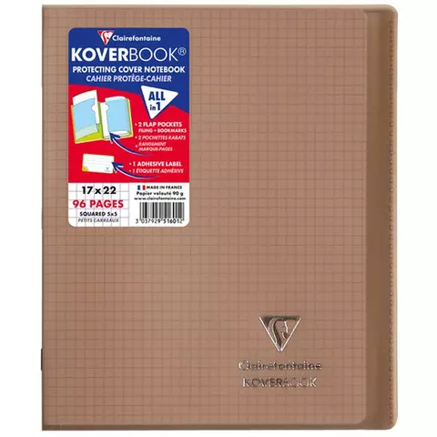 Бизнес-тетрадь 48 л. 170*220 мм. клетка Clairefontaine "Koverbook" пластик. обложка серая 90г./м2