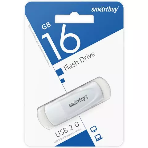 Флеш-диск 16 GB SMARTBUY Scout USB 2.0 белый