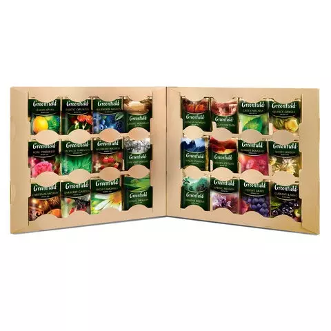 Чай GREENFIELD набор 96 пакетиков в конвертиках (24 вида по 4 пакетика) 1672 г. картонная коробка