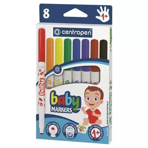 Фломастеры Centropen "Baby markers" 8 цв. утолщенные смываемые картон
