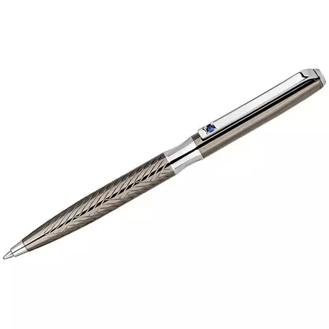 Ручка шариковая Delucci "Taglia" синяя 10 мм. корпус оружейный металл/серебро с кристалл подарочная упаковка
