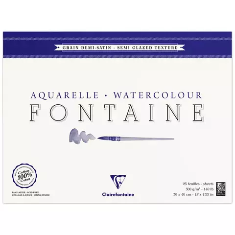 Альбом для акварели 25 л. 30*40 на склейке Clairefontaine "Fontaine Demi-satiné" 300г./м2 горяч. пресс. полу-сатин