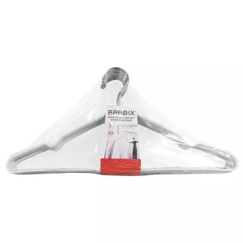 Вешалки-плечики для одежды размер 48-50 металл антискользящие комплект 10 шт. белые Brabix Premium
