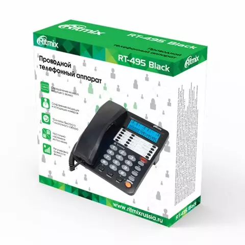 Телефон RITMIX RT-495 black АОН спикерфон память 60 номеров тональный/импульсный режим черный