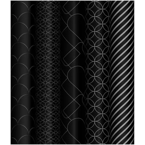 Упаковочная бумага глянц. 70*100 см. Meshu "Pattern on black" 80г./м2 ассорти 5 дизайнов