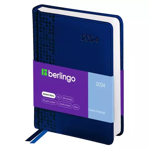 Ежедневник датированный 2024 г. А6 184 л. кожзам Berlingo "Vivella Prestige" синий