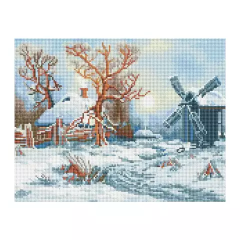 Алмазная мозаика Три Совы "Зима в деревне" 30*40 см. холст картонная коробка с пластиковой ручкой