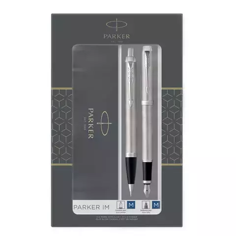 Набор Parker "IM Duo": шар. ручка IM Stainless Steel CT синяя 10 мм. + перьевая ручка IM Stainless Steel CT подарочная упаковка