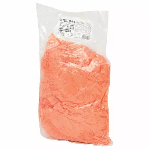 Бахилы комплект 100 шт. (50 пар) детские размер 30х12 см. 2 г. ПНД оранжевые Laima