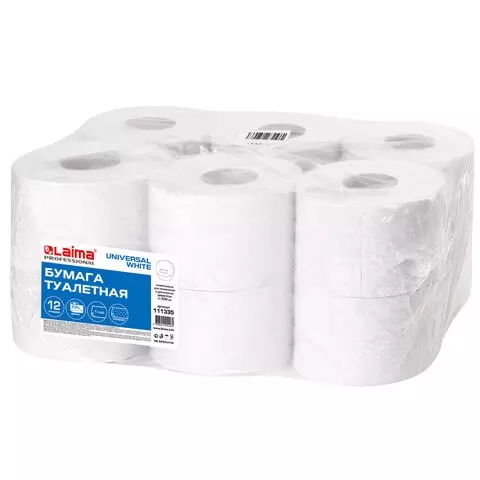 Бумага туалетная 200 м. Laima (T2) Universal WHITE 1-слойная цвет белый комплект 12 рулонов