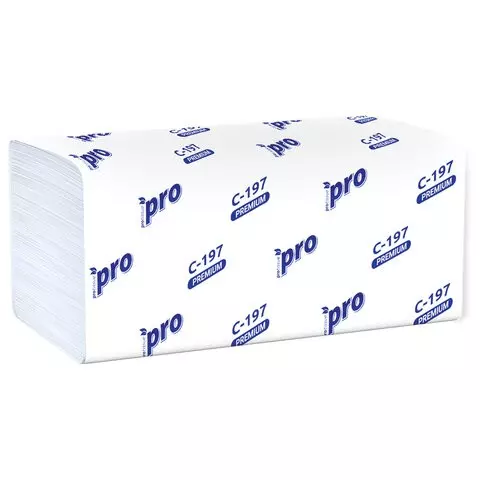 Полотенца бумажные 200 шт. PROtissue (H3) PREMIUM 2-слойные белые комплект 20 пачек 22х21 см. V-сложение